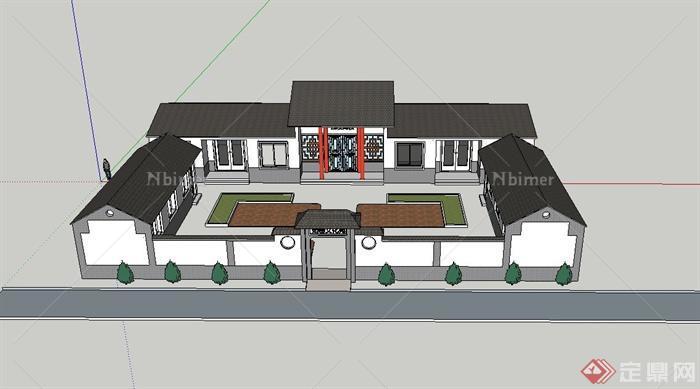 某古典中式四合院文化大院建筑设计SU模型