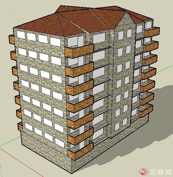 某地现代八层办公楼建筑设计SU模型