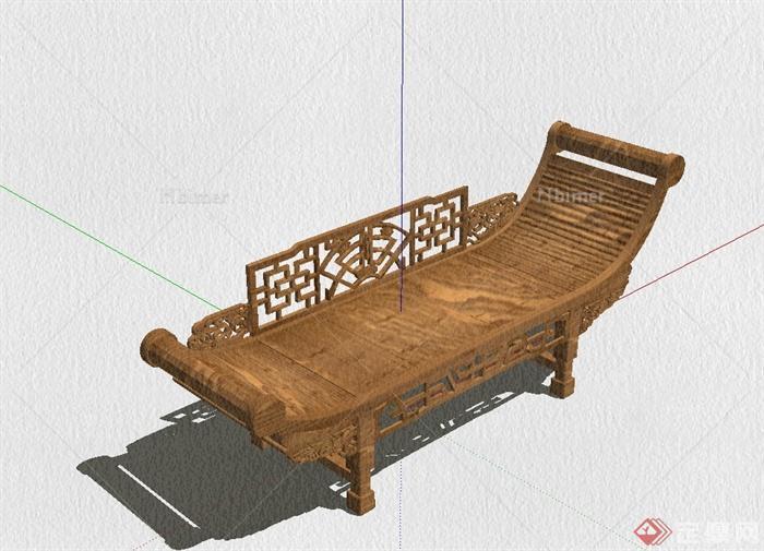 现代中式臥榻木质卧榻躺椅设计su模型[原创]