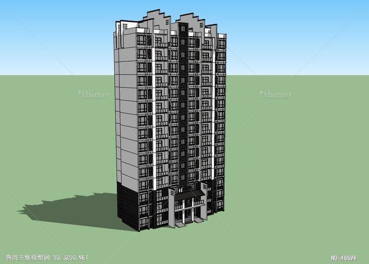 新中式风格住宅B户型15层高层住宅 su模型 3d