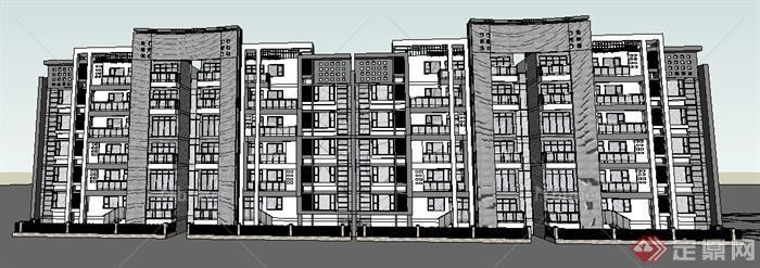 某现代风格多层住宅建筑设计方案SU模型13