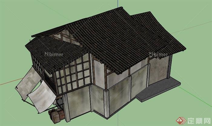 古典中式两层米店建筑设计SU模型