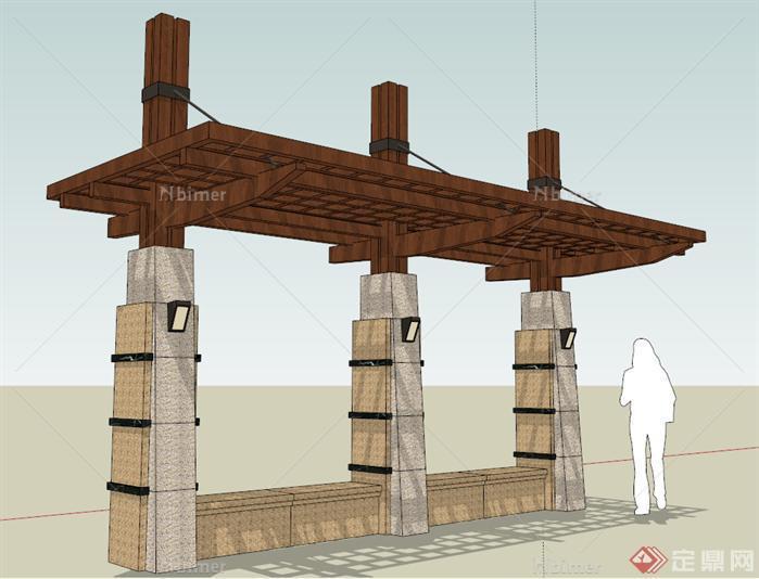 某新中式花架、景观亭建筑设计方案su模型