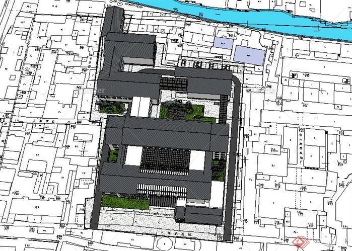 某现代中式建筑酒店建筑设计方案sketchup模型[原