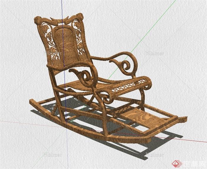 某古典中式风格详细精致摇摇椅设计su模型[原创]