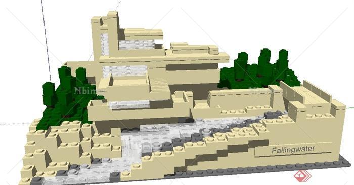 现代风格匹兹堡流水别墅SU概念模型