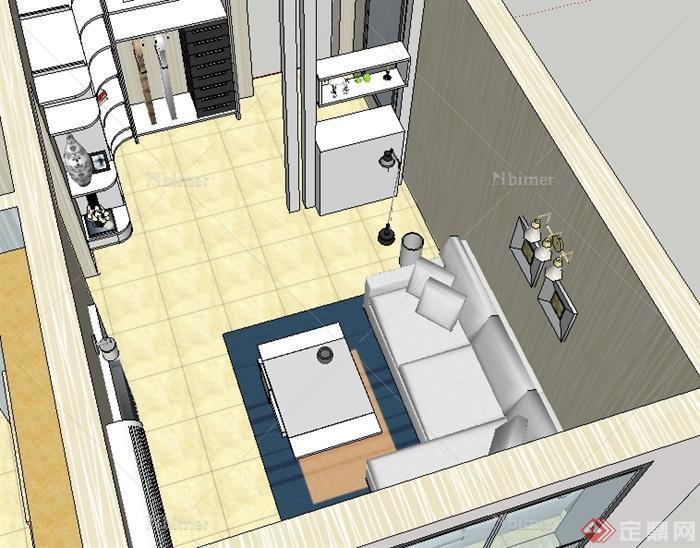 某现代风格两室两厅室内设计su模型（含吊顶模型