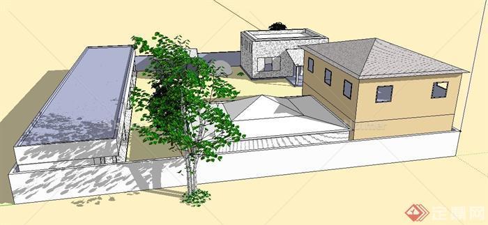 简约民居庭院住宅建筑设计su模型