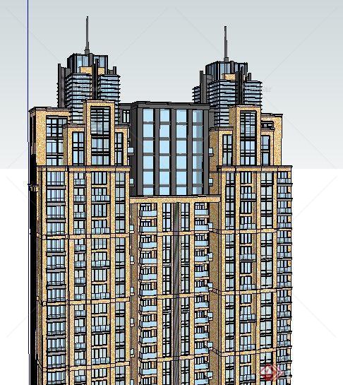 某现代高层双拼公寓住宅楼建筑设计su模型[原创]
