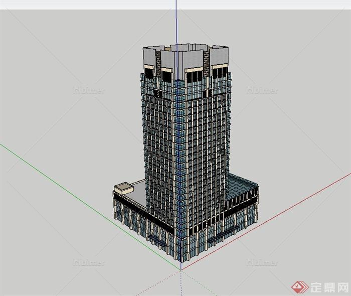 现代详细高层写字办公大楼设计SU模型[原创]