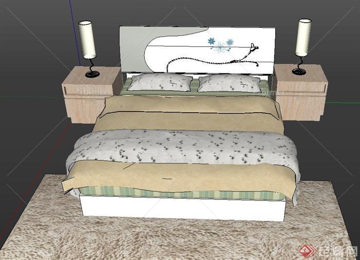 现代风格主卧室双人床SU设计模型