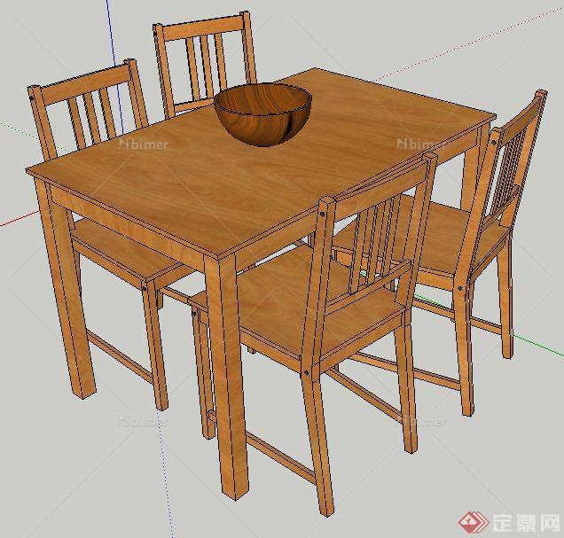 两组简约中式风格四人座餐桌椅su模型