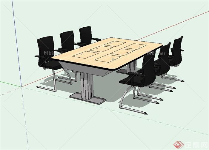 某现代室内办公桌椅组合设计SU模型[原创]