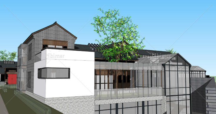 新中式古典风格合院方案sketchup模型