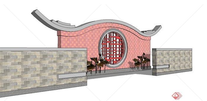 现代中式景墙照壁su模型设计
