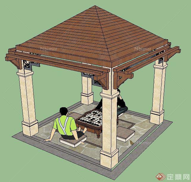 中式风格景观凉亭设计su模型