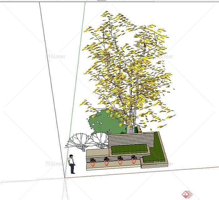 某现代风格景墙、陶罐花钵、种植池组合设计su模