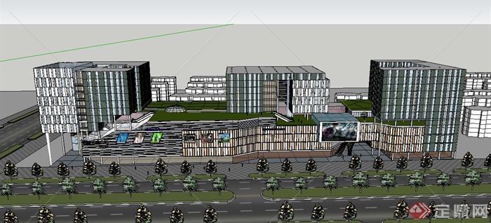 现代某地购物中心商业建筑设计SU模型