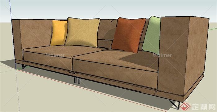 褐色双人沙发设计su模型[原创]