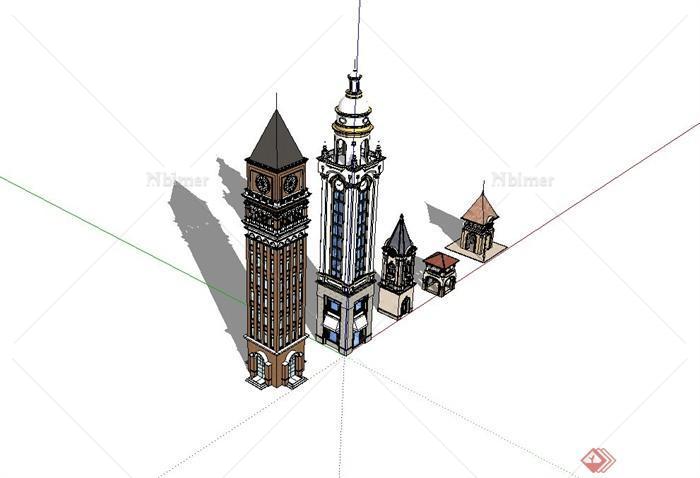五种欧式风格塔楼设计su模型[原创]