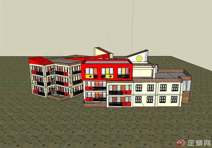某现代风格独特幼儿园教学楼建筑设计su模型[原创