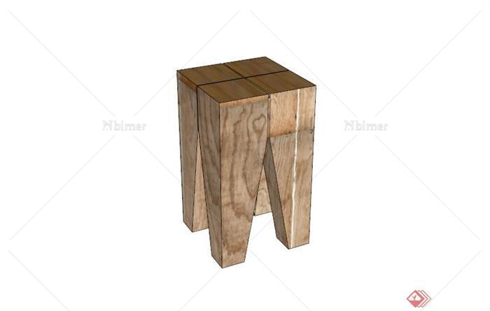 现代简约木头凳子SU模型
