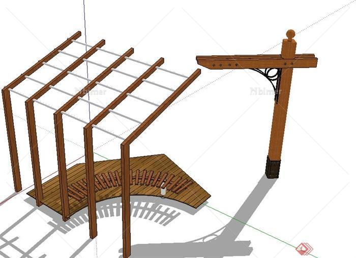 现代简易木制廊架设计SU模型