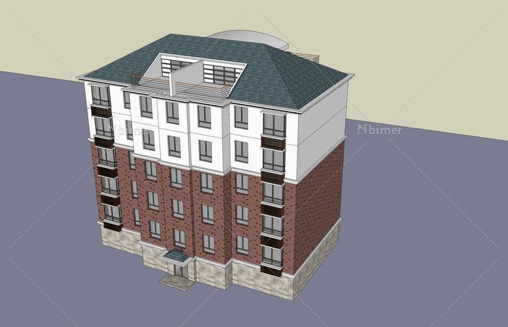 现代多层住宅楼(47042)su模型下载