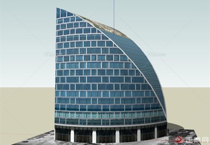 现代某高层半圆形办公建筑设计SU模型