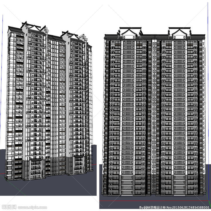 中式高层建筑住宅草图大师SU图片