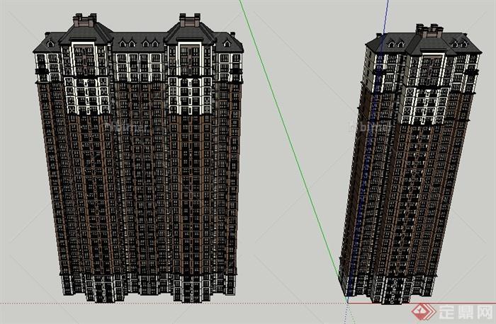 某巴洛克式新古典主义风格高层住宅楼建筑SU模型