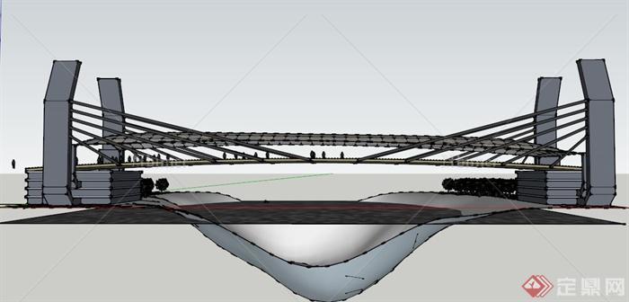 某现代人形景观大桥设计SU模型