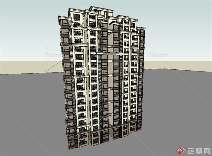 新古典风格小高层住宅小区楼设计SU草图大师模型