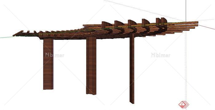 园林景观节点木质弧形廊架设计SU模型