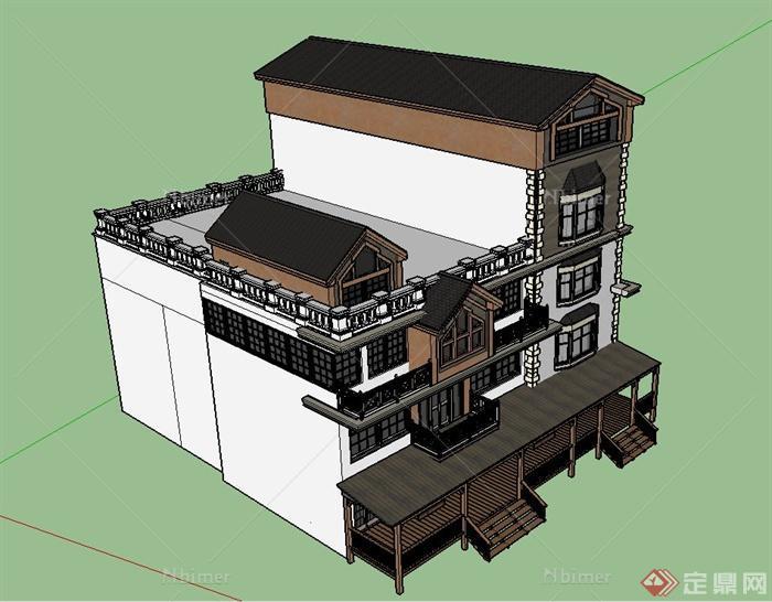 某欧式两排多层商业建筑设计SU模型