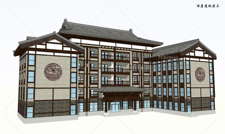 中式度假酒店接待中心(77636)su模型下载