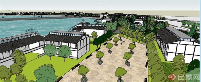 新中式滨水公园景观环境设计su模型[原创]