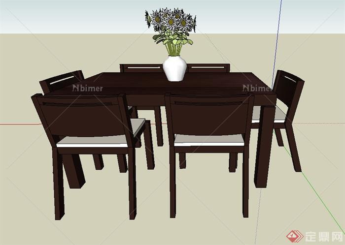 室内六人餐桌椅设计SU模型