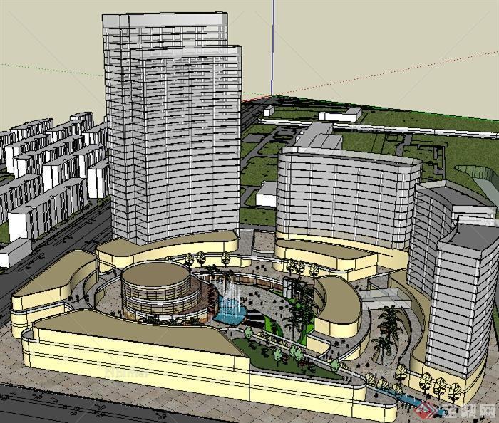 某现代商场建筑设计方案SU模型（带下沉广场）