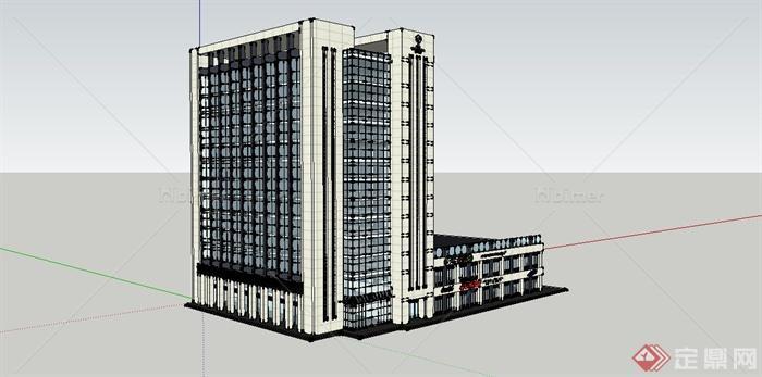 某现代风格小高层商业办公楼建筑设计SU模型[原创