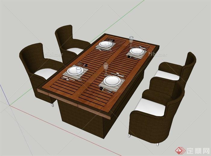 现代四座餐桌椅设计SU模型