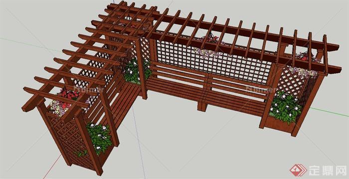 园林景观转角组合花架su模型