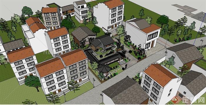 新农村住宅区中式公园景观设计su模型