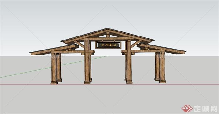 现代中式文化建筑大门设计SU模型
