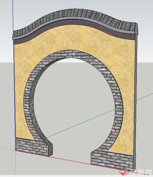 中式风格门洞景墙设计su模型