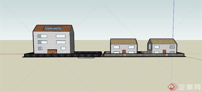 三栋不同住宅建筑设计SU模型