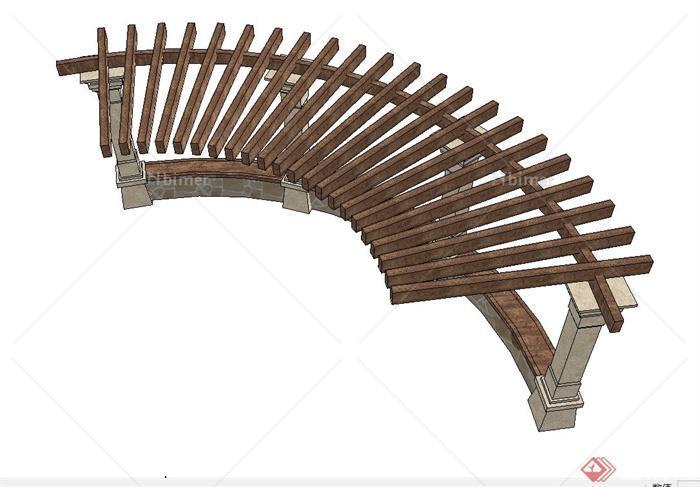园林景观木制小半圆单边廊架设计SU模型