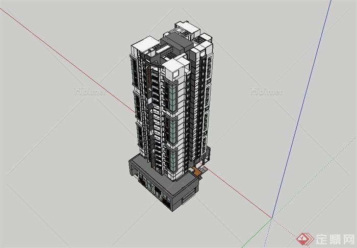 某现代风格小区高层住宅楼设计su模型