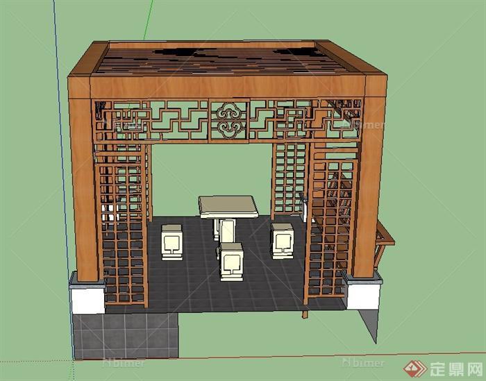 某木质四边平顶凉亭设计SU模型
