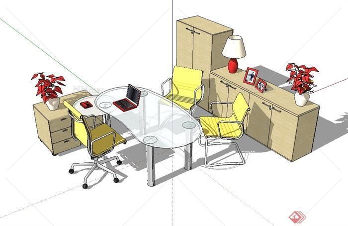 某现代精致室内办公桌椅设计su模型[原创]